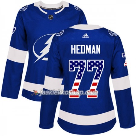 Nainen NHL Tampa Bay Lightning Pelipaita Victor Hedman 77 Adidas 2017-2018 Sininen USA Flag Fashion Authentic